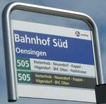 (255'665) - A-welle-Haltestellenschild - Oensingen, Bahnhof Sd - am 28. September 2023