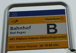 (230'554) - PostAuto-Haltestellenschild - Bad Ragaz, Bahnhof - am 12.
