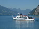 (238'227) - Motorschiff Churfirsten am 17. Juli 2022 an der Schifflndte in Walenstadt