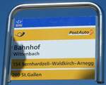 (202'702) - PostAuto-Haltestellenschild - Wittenbach, Bahnhof - am 21.