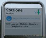 (242'750) - SOCIET NAVIGAZIONE DEL LAGO LUGANO-Haltestellenschild - Melide, Stazione - am 15. November 2022