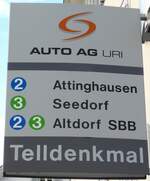 (150'531) - AUTO AG URI-Haltestellenschild - Altdorf, Telldenkmal - am 10.