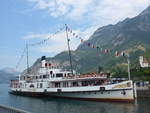 (195'448) - Dampfschiff Stadt Luzern am 1. August 2018 bei der Schifflndte Flelen