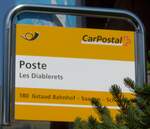 (183'979) - PostAuto-Haltestellenschild - Les Diablerets, Poste - am 24. August 2017