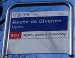(271'401) - TPN-Haltestellenschild - Nyon, Route de Divonne - am 22.