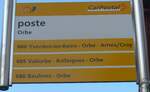 (173'018) - PostAuto-Haltestellenschild - Orbe, poste - am 15. Juli 2016