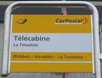 (159'628) - PostAuto-Haltestellenschild - La Tzoumaz, Tlcabine - am 5.