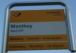 (132'406) - PostAuto-Haltestellenschild - Monthey, Gare CFF - am 22.