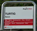 (249'935) - RegionAlps/SBB CFF FFS/TMR-Haltestellenschild - Raron, TURTIG - am 13.