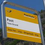 (161'131) - PostAuto-Haltestellenschild - Saas-Grund, Post - am 27.