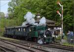 Shuttleservice beim Brauereifest Feldschlösschen. 

Das werkseigene Chnurrli E 2/2 5666 mit den Sihlthaler Plattform-Zweiachsern und E 3/3 8512 sind als Pendelzug unterwegs. Rheinfelden, April 2023.