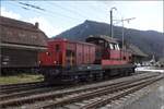 Einparken der historischen Wagen in Balsthal mit Bm 6/6 18505. April 2023.