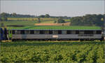 Blick auf den vermutlich ehemaligen Eurofimawagen A-RALP WLABmz 61 81 75-71 454-1 in der Rola mit 193 533 'Rhone der SBBCI bei Henschiken.