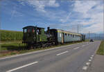 E 3/3 'Beinwyl' der Seethalbahn mit BLS A 801 und SBB F 16847 beim Kieswerk Ballwil. September 2024.