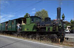 E 3/3 'Beinwyl' der Seethalbahn mit dem SBB-Gepckwagen F 16847 und dem EW I der BLS A 801 in Ballwil.