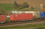 Sonnentag in Frick.

193 528 'Mosel' der SBB Cargo international zieht einen Containerzug zum Bzberg. Im Bild der 4-achsige Containertragwagen mit der vermuteten Nummer 33 88 4554 135-3 RIV B-LNS Sgns. Frick, November 2024.