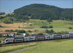 RABe 512 031 und RABe 512 018 bei Frick, Juni 2025.