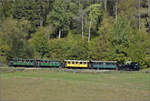 Lok Heidi G 3/34 11 zwischen Alvaneu und dem Landwasserviadukt mit einem Museumszug. September 2026.