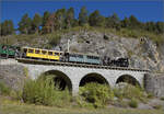Lok Heidi G 3/34 11 zwischen Alvaneu und dem Landwasserviadukt mit einem Museumszug. September 2026.