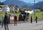 Lok Heidi G 3/34 11 hat in Surava ihren Zug zur R�ckkehr nach Samedan umfahren. September 2026.