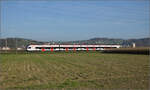 Aargauische Südbahn.

RABe 521 030 'Republic et Canton Jura' bei Hendschiken. November 2024.