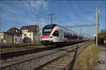 RABe 521 021 und RABe 521 013 'Delémont' in Pratteln. August 2026.