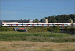 RABe 523 067, RABe 523 063 und RABe 523 007 bei Salina Raurica. August 2025.
