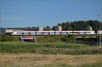 RABe 523 067, RABe 523 063 und RABe 523 007 bei Salina Raurica. August 2025.
