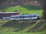RABe 556 721 fährt am Eglisauer Rheinviadukt vorbei auf der linken Rheinseite. April 2026.