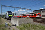 150 Jahre Emmentalbahn    RABe 566 222 kommt via der BTB-Strecke aus Konolfingen in Burgdorf an.