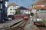 Die beiden GTW ABe 2/6 633 und ABe 2/6 634 sind ungewöhnlicherweise in Doppeltraktion nach Saignelégier unterwegs.