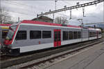 GTW 2/6 2001 der Travys in Yverdon-les-Bains. Dezember 2025.