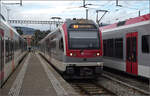 Ankunft der Triebzugs Be 4/4 3004, AB 3033 und Be 4/4 3005 der Travys.