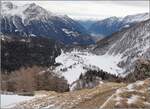 Blick auf die Schaufe zur Höhengewinnung zwischen Alp Grüm und Cavaglia mit ABe 8/12 3504 'Dario Cologna'.