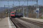016-4/771772/dpz-mit-lok-re-450-056 DPZ mit Lok Re 450 056 in Birmensdorf. März 2022.