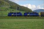 Re 430 111 WRS und Re 421 373 WRS mit einem beladenen Holzzug.