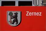 Wappen Zernez auf der Lok Ge 4/4 II 620. Samedan, Januar 2023.