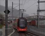 Tango ABe 8/12 4003 der Appenzellerbahn auf dem Weg nach Appenzell. St. Gallen Gterbahnhof, Februar 2023.