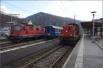 Einparken der historischen Wagen in Balsthal mit Bm 6/6 18505.