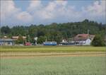 Das Blaue Bhnli BDe 4/4 38 fernab der Heimat beim Bahnhof Lohn-Lterkofen. Juni 2023.