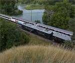 Apfelsaftexpress Be 3/4 43 'Tino' auf der Reussbrcke bei Vogelsang. Juli 2023.