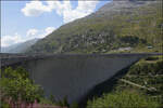 Nur die Staumauer des Lago di Lei und ein paar Meter drum herum liegen in der Schweiz, alles andere ist Ialien. Hier liegt der einzige Nordseezufluss Italiens. August 2026.